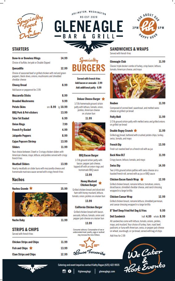 Restaurant menu gleneagle golf course